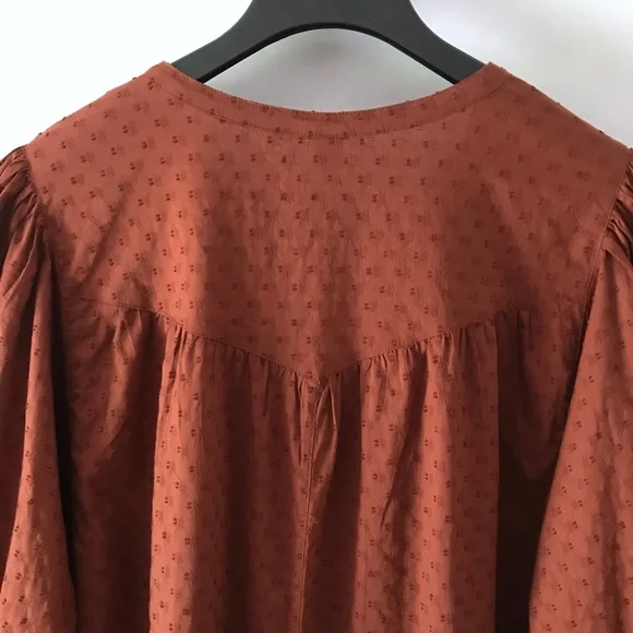 Old Navy Rust Burnt Orange Oversized Smoked Long Sleeve Boho Peasant Blouse - Picture 7 of 14